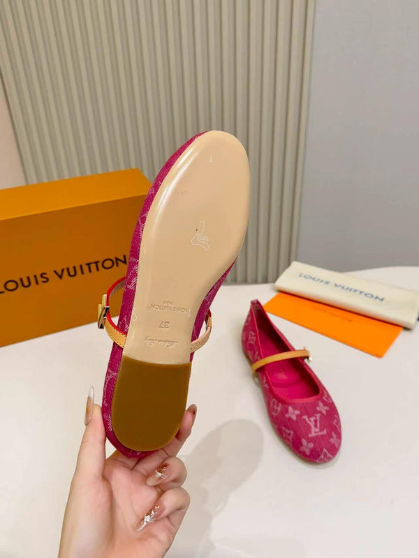 LV Monogram Kitten Ballet Flats Pink Canvas Leather 840354