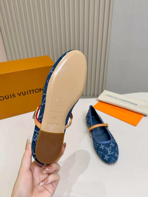 LV Monogram Kitten Ballet Flats Blue Canvas Leather 840352