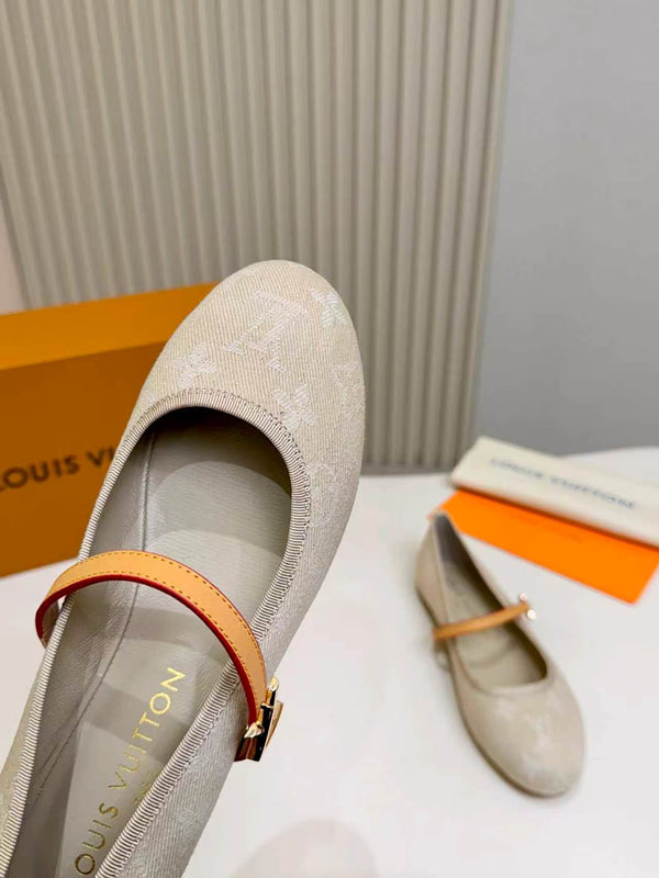 LV Monogram Kitten Ballet Flats Cream Canvas Leather 840351