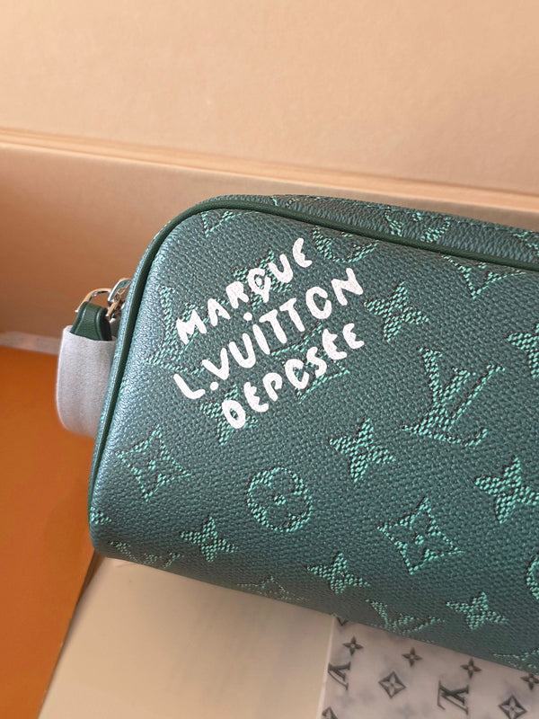 LV Monogram Zip Pouch 20cm Green PVC & Leather Trim 292015