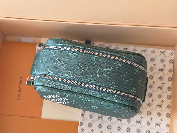 LV Monogram Zip Pouch 20cm Green PVC & Leather Trim 292015