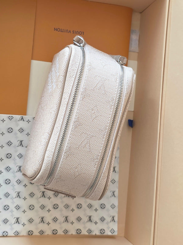 LV Monogram Zip Pouch 20cm Cream PVC & Leather Trim 292014