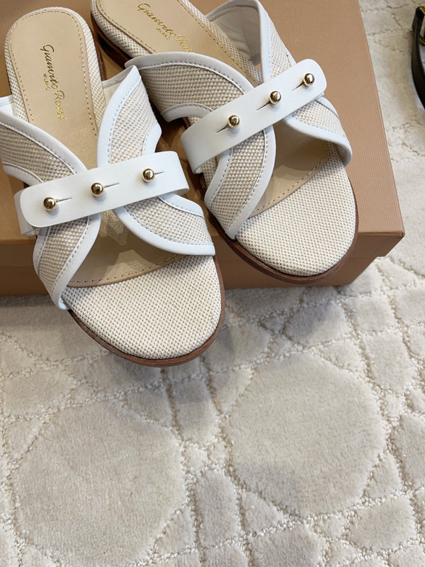 GR Paros Studded Flat Sandals White Cowhide & Fabric 851844