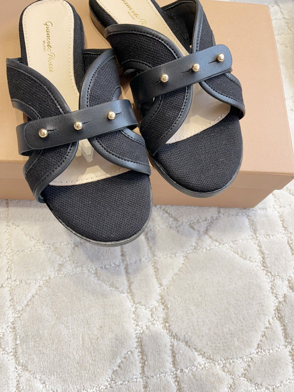 GR Paros Studded Flat Sandals Black Cowhide & Fabric 851842