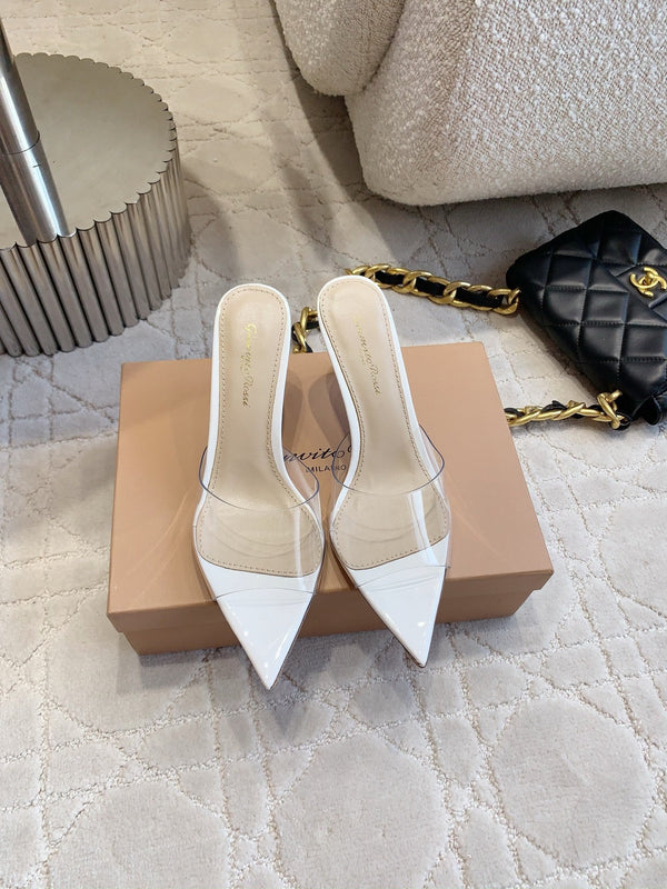 GR Pointed-Toe Mule Sandals 8.5cm White Patent Cowhide & PVC 854877