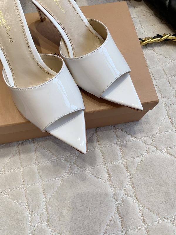 GR Pointed-Toe Mule Sandals 8.5cm White Patent Cowhide 851875