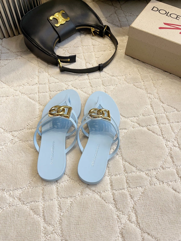 DG Logo Jelly Thong Sandals Blue Rubber 851866