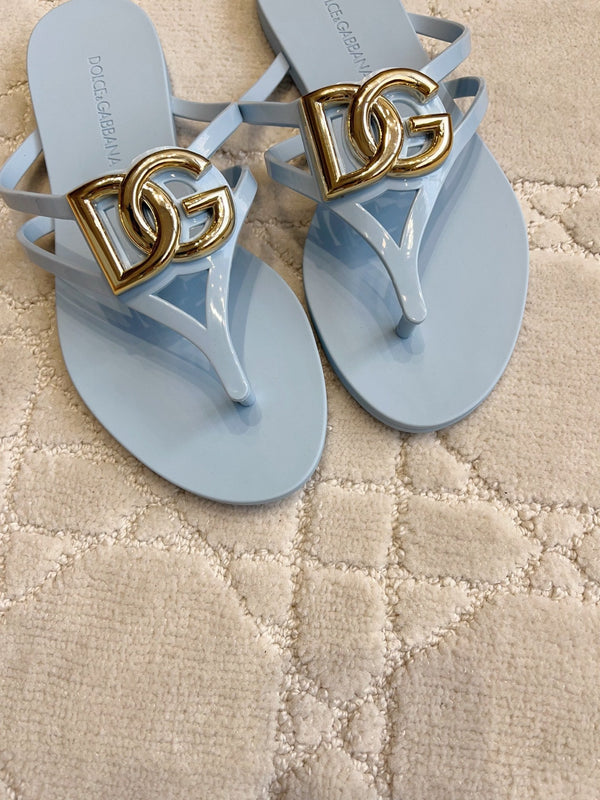 DG Logo Jelly Thong Sandals Blue Rubber 851866