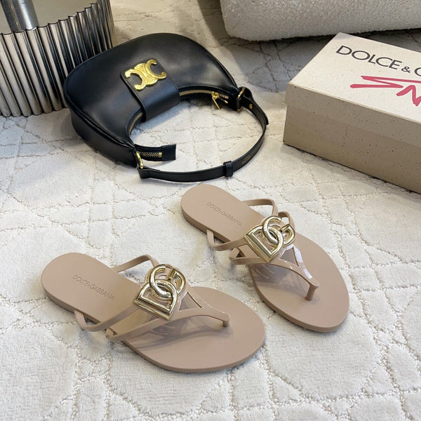 DG Logo Jelly Thong Sandals Light Brown Rubber 851865