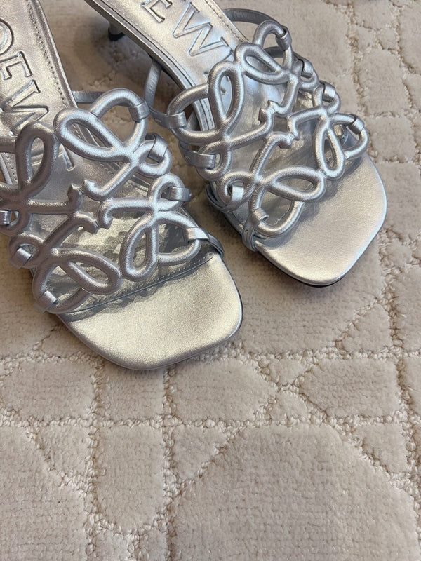 Loew Woven Square-Toe Sandals 3.5cm Silver Metallic Lambskin 851676
