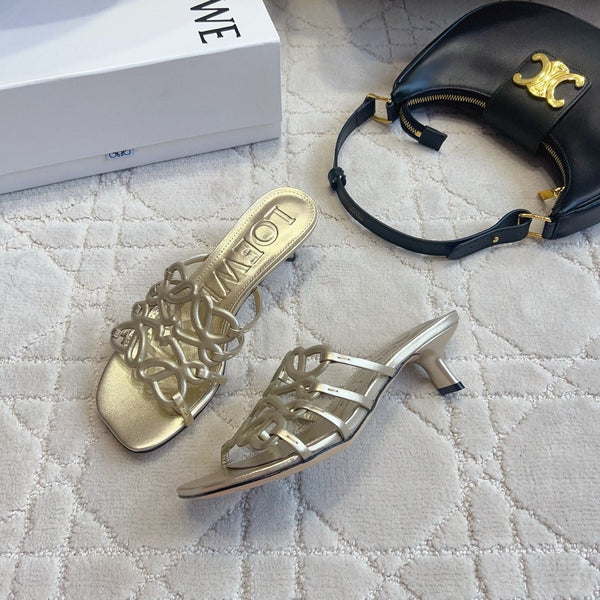 Loew Woven Square-Toe Sandals 3.5cm Gold Metallic Lambskin 851675