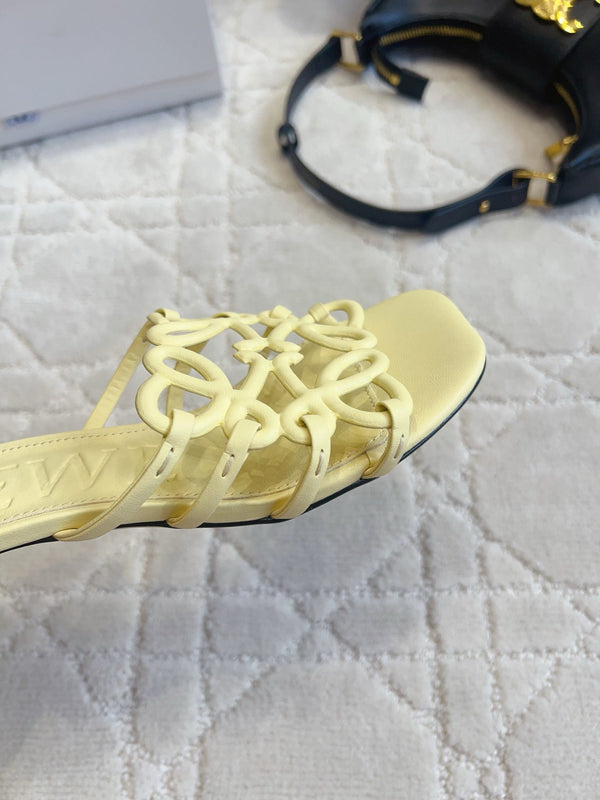 Loew Woven Square-Toe Sandals 3.5cm Yellow Lambskin 851674