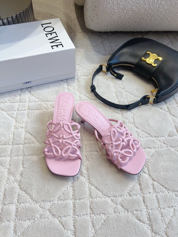 Loew Woven Square-Toe Sandals 3.5cm Pink Lambskin 851673