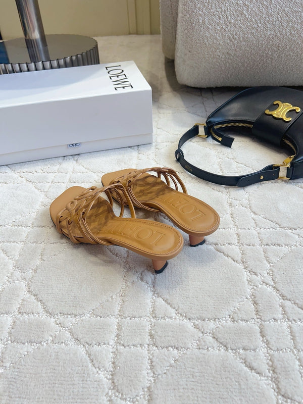 Loew Woven Square-Toe Sandals 3.5cm Brown Lambskin 851672