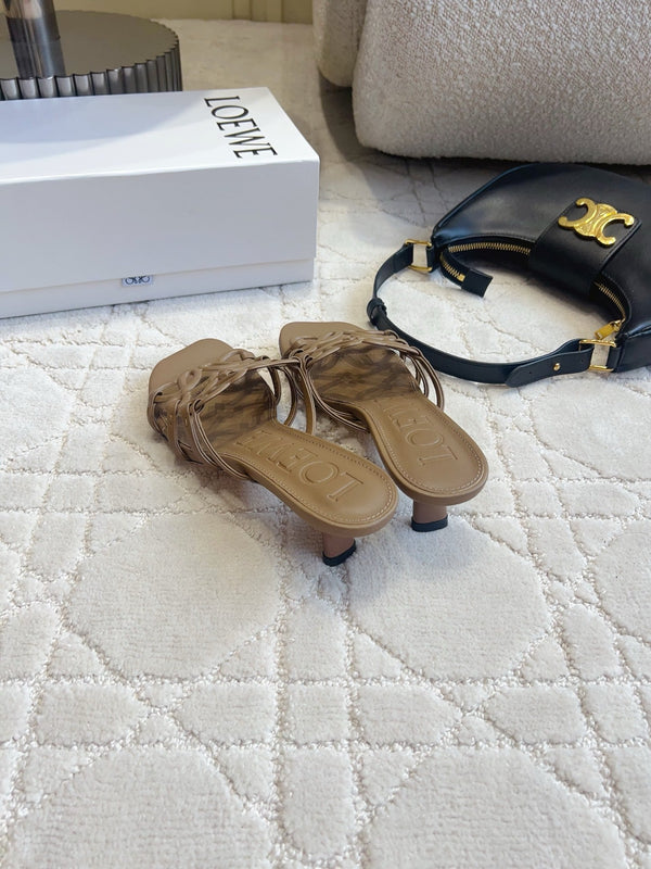 Loew Woven Square-Toe Sandals 3.5cm Dark Brown Lambskin 851671