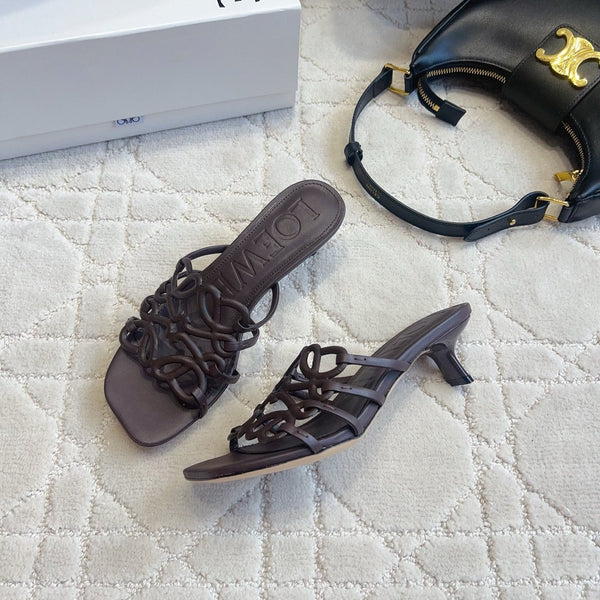 Loew Woven Square-Toe Sandals 3.5cm Deep Chocolate Lambskin 851670