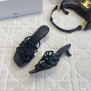 Loew Woven Square-Toe Sandals 3.5cm Black Lambskin 851669