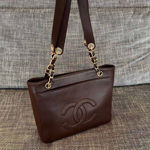 CC Vintage Turn-Lock Tote Bag 26cm Burgundy Leather