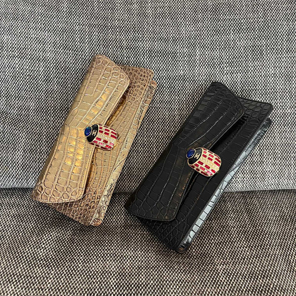 CC 19A Scarab Clasp Clutch Crocodile 30cm Embossed Cowhide