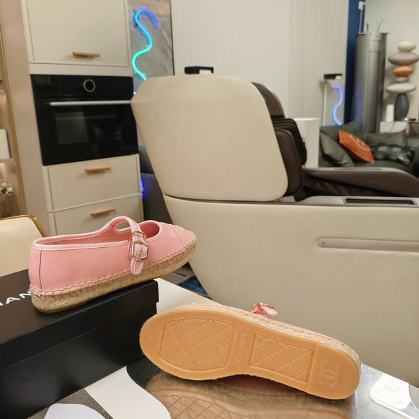 CC Espadrilles Pink Lambskin Leather Jute Sole 855751