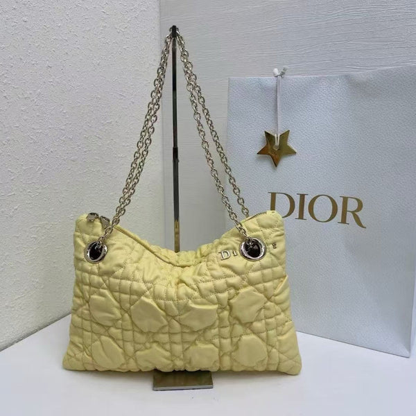 CD Small Cannage Quilted Tote Bag Yellow Cowhide 158106