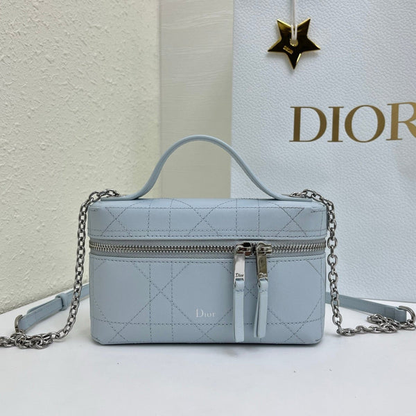 CD Cannage Vanity Chain Bag 19cm Blue Cowhide 158121