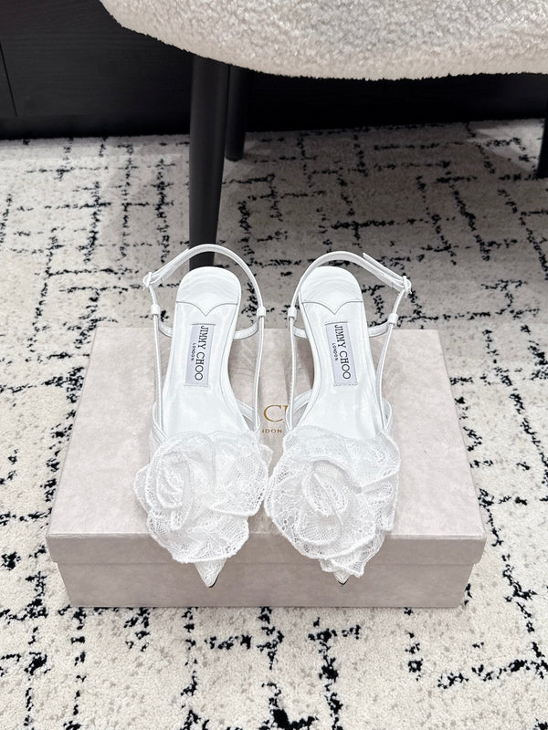 JC Mimmi Slingback Pumps Floral Appliqué 5.5cm White Lace 858433