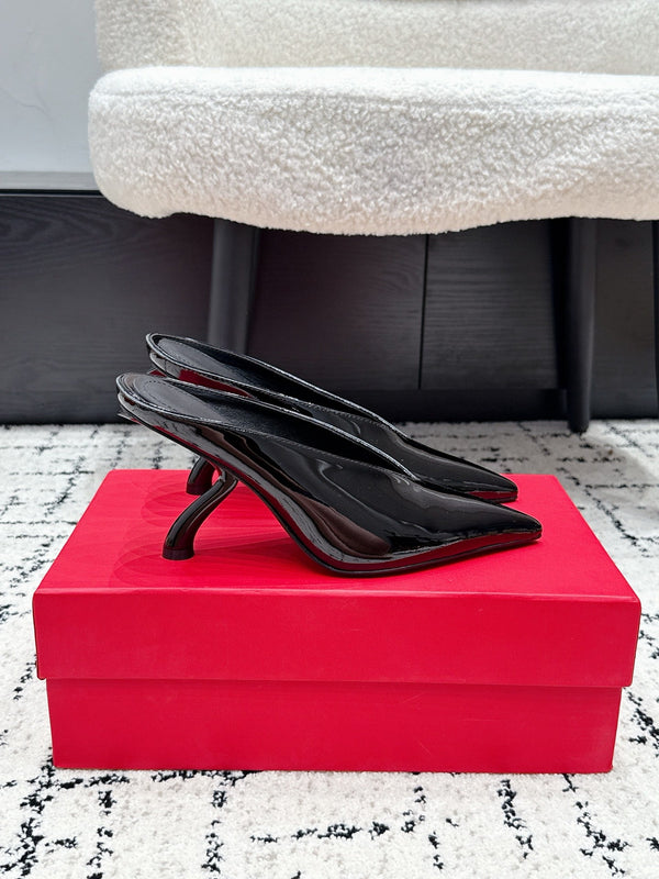 FG Itaca Pointed Toe Mules 9.5cm Black Patent Leather 858412