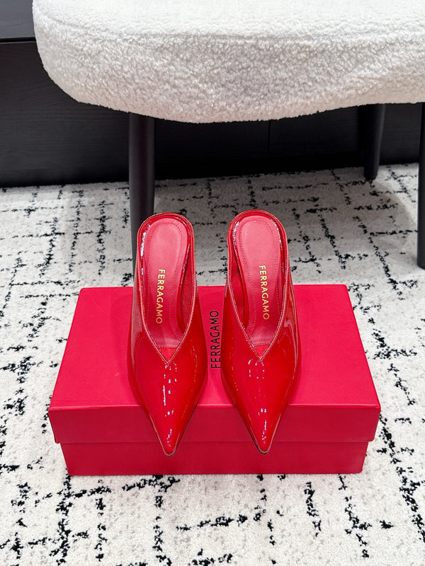 FG Itaca Pointed Toe Mules 9.5cm Red Patent Leather 858411