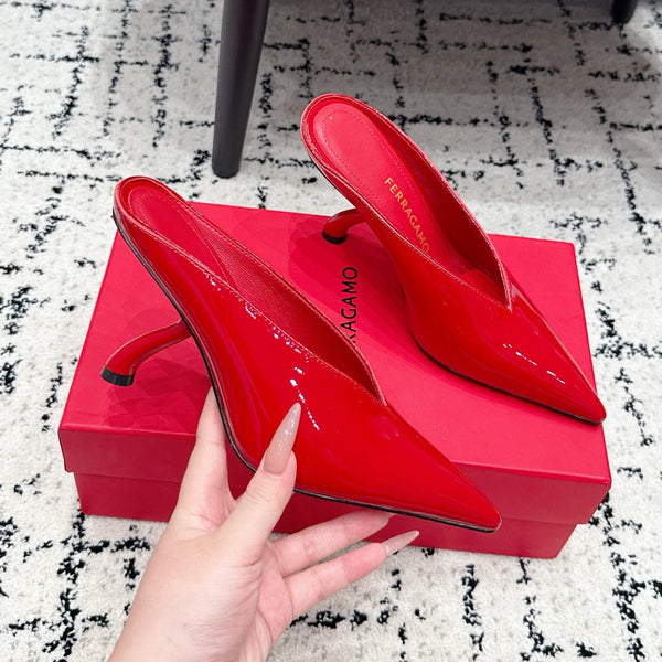 FG Itaca Pointed Toe Mules 9.5cm Red Patent Leather 858411
