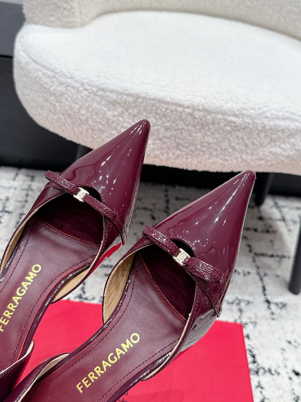 FG Gyoia Bow Pointed Toe Pumps 3.5cm Burgundy Patent Leather 848407