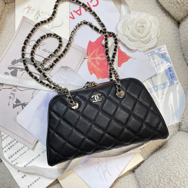 CC 26P Bowling Bag Chain Strap 19.5cn Brown Caviar Cowhide GHW
