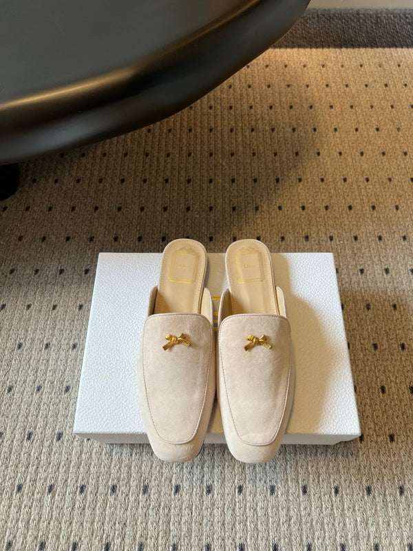 CD Baby Bow Mules Gold Bow Light Pink Suede 858670