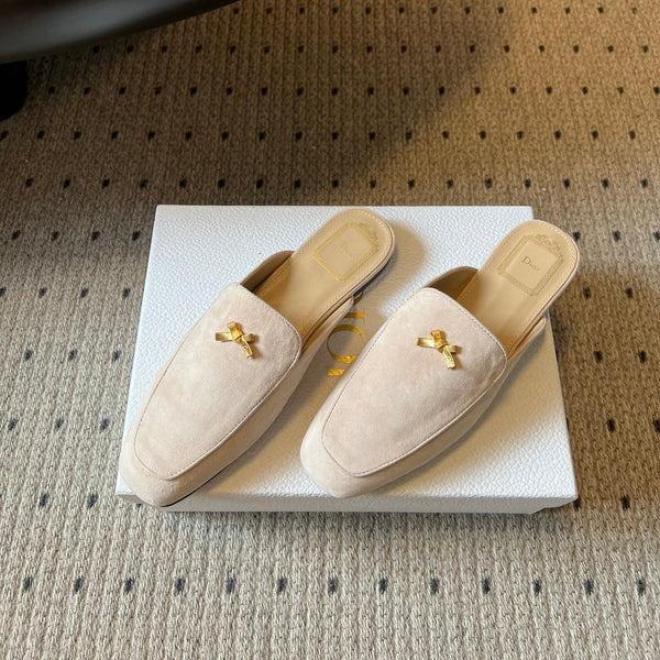 CD Baby Bow Mules Gold Bow Light Pink Suede 858670
