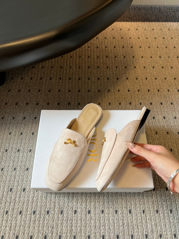 CD Baby Bow Mules Gold Bow Light Pink Suede 858670