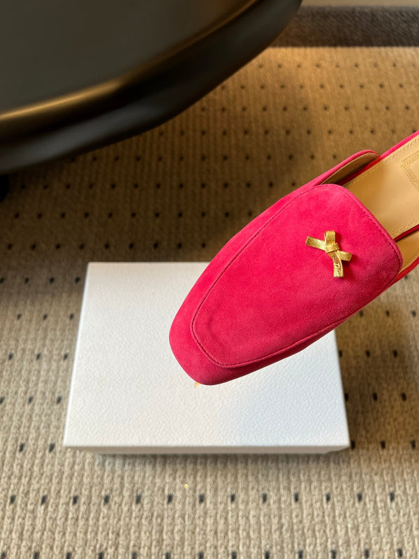 CD Baby Bow Mules Gold Bow Red Suede 858668