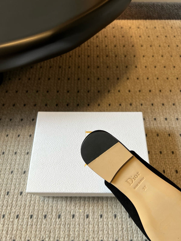 CD Baby Bow Mules Gold Bow Black Suede 858667