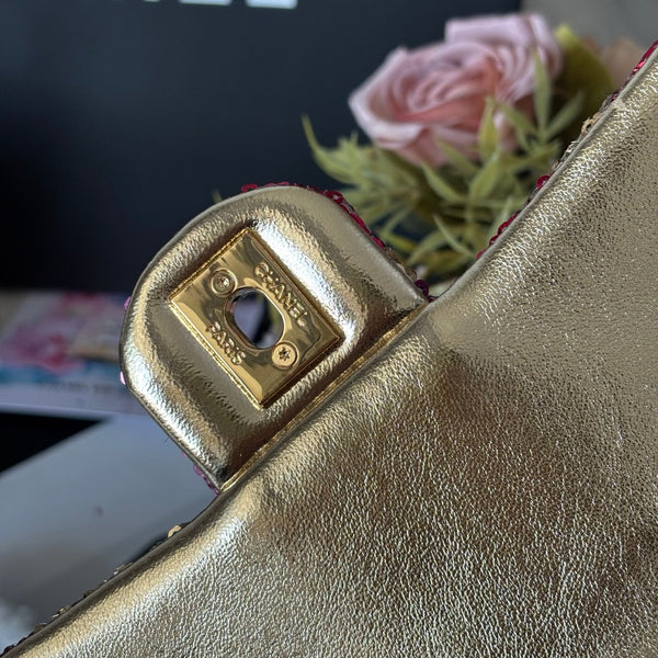 CC Flap Bag Floral 20cm Begie Pink Sequin Leather GHW 158375