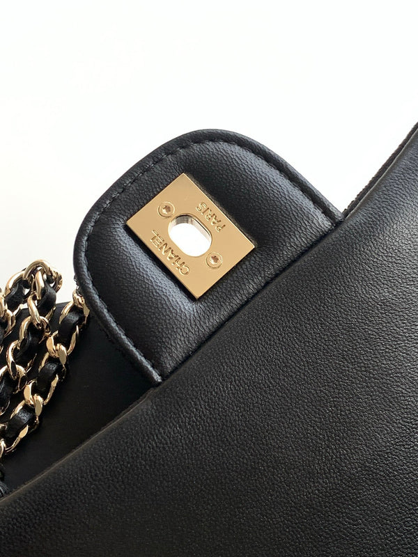 CC 26P Crochet Flap Bag Chain Strap 21cm Black Tweed 292260