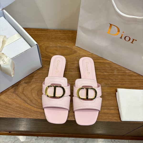 CD Montaigne Slides Buckle Pink Calfskin Leather 862364