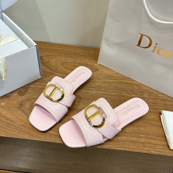 CD Montaigne Slides Buckle Pink Calfskin Leather 862364