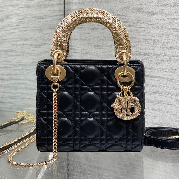 CD Mini Lady Dior 17cm Black Cannage Calfskin Leather GHW 158532