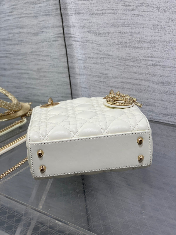 CD Mini Lady Dior 17cm White Cannage Calfskin Leather GHW 158537