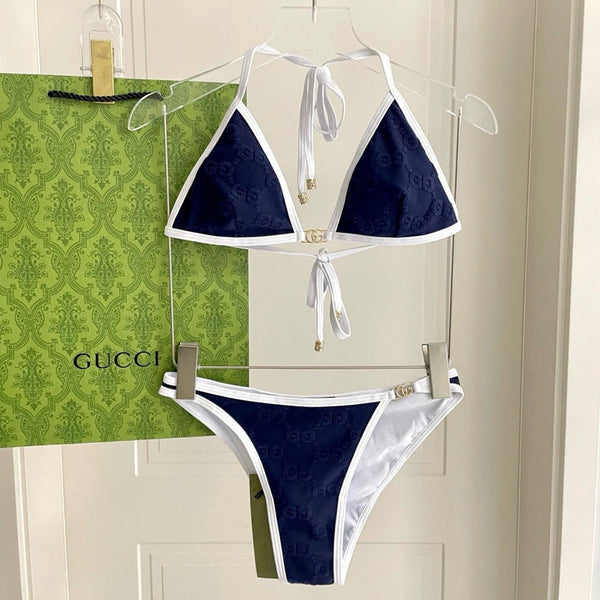 GG Jacquard Two-Piece Bikini Swimsuit Navy 330769