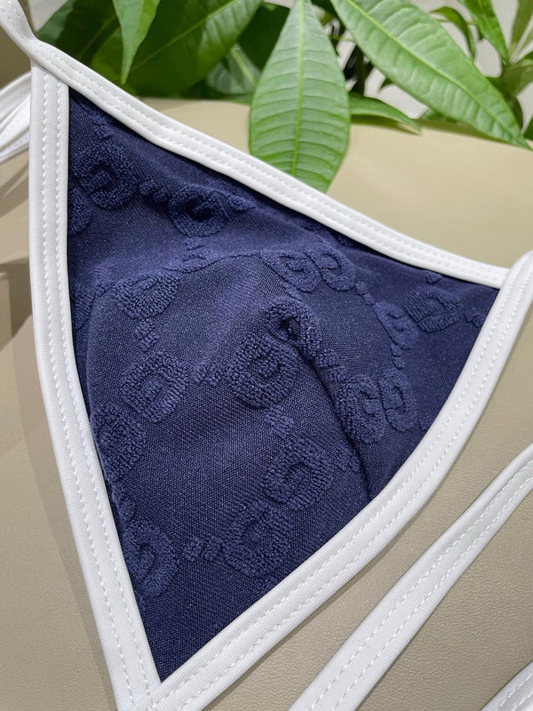 GG Jacquard Two-Piece Bikini Swimsuit Navy 330769
