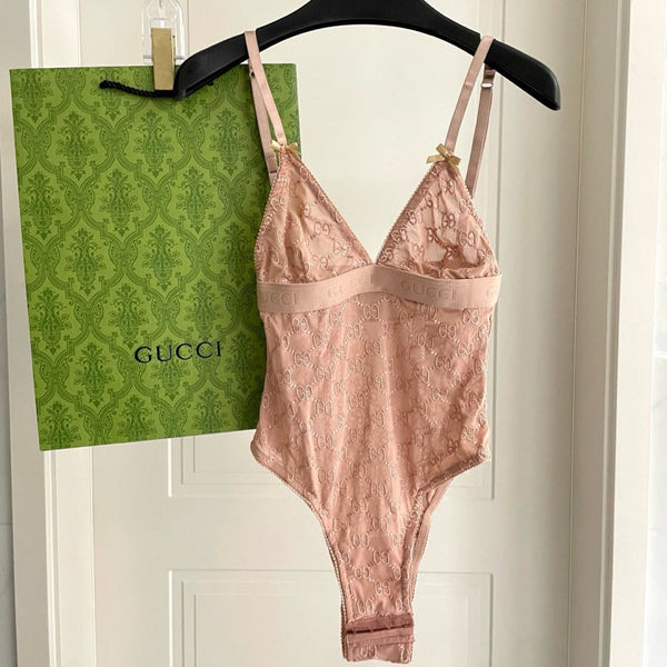 GG Embroidered Logo One-Piece Swimsuit Pale Pink 330782
