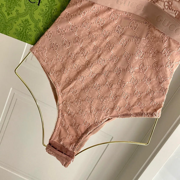 GG Embroidered Logo One-Piece Swimsuit Pale Pink 330782