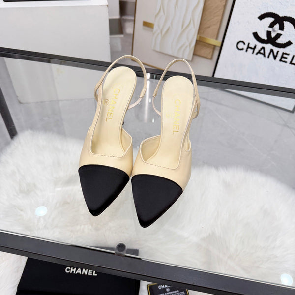 CC Slingback Pumps Beige Cowhide Leather 873845