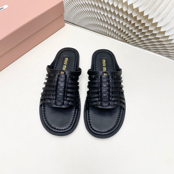 Miu Briarwood Slides Black Cowhide Leather 881413
