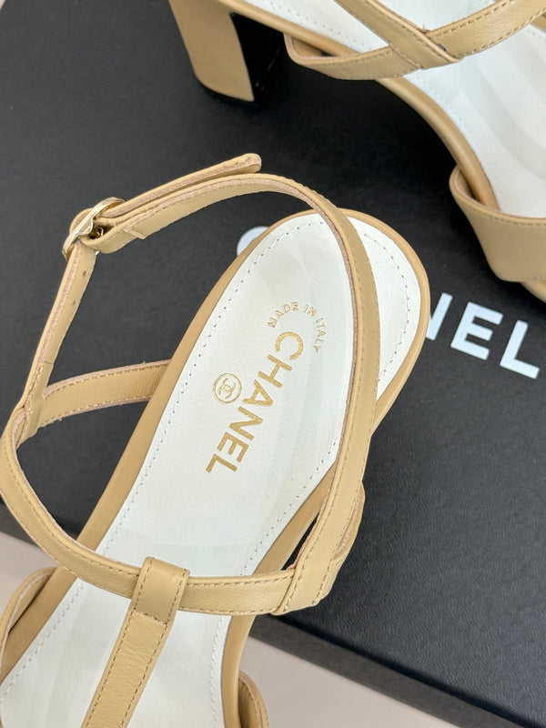 CC 26A Strappy Stiletto Sandals Beige Leather 878668